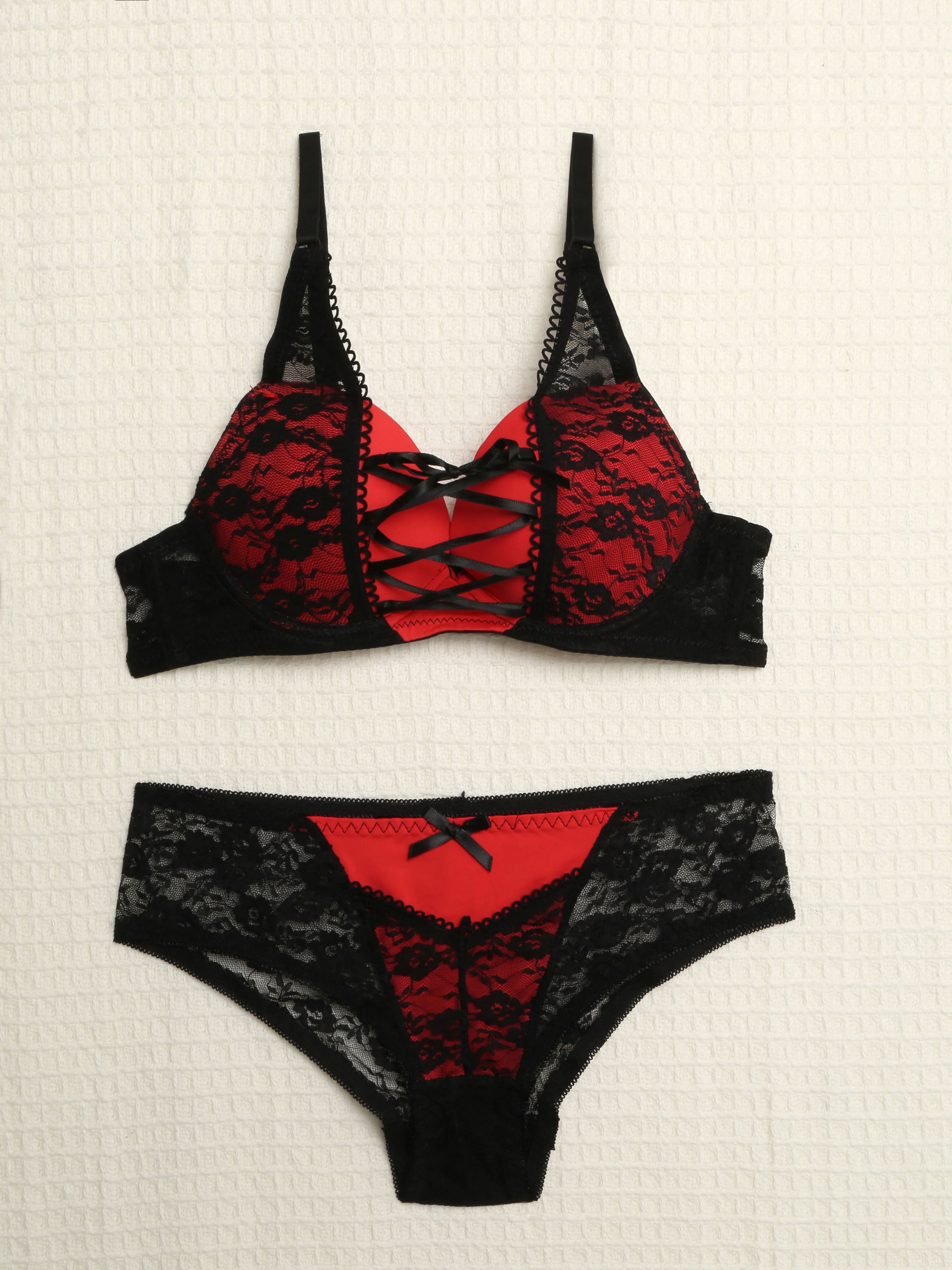Sexy set met korset - Rood/zwart