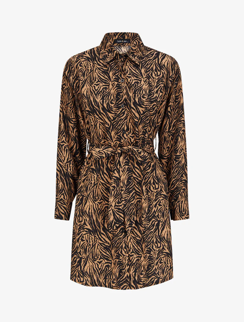 Zebra print overhemdjurk - Camel/zwart