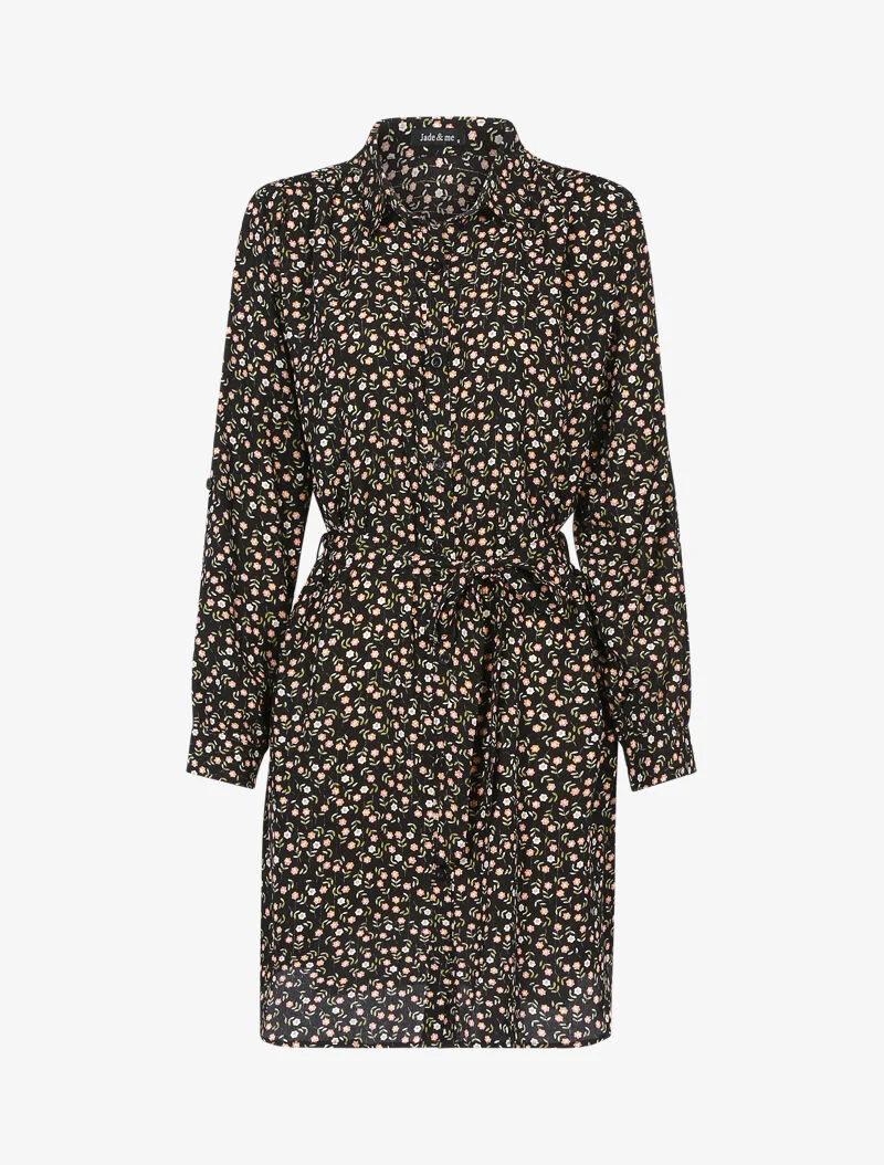 Overhemdjurk met kleine bloemenprint - zwart