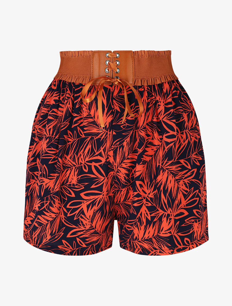 Short met hoge taille in korsetstijl met tropische print - rood