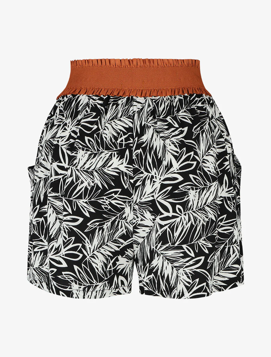 Short met hoge taille in korsetstijl met tropische print - zwart - Image 2