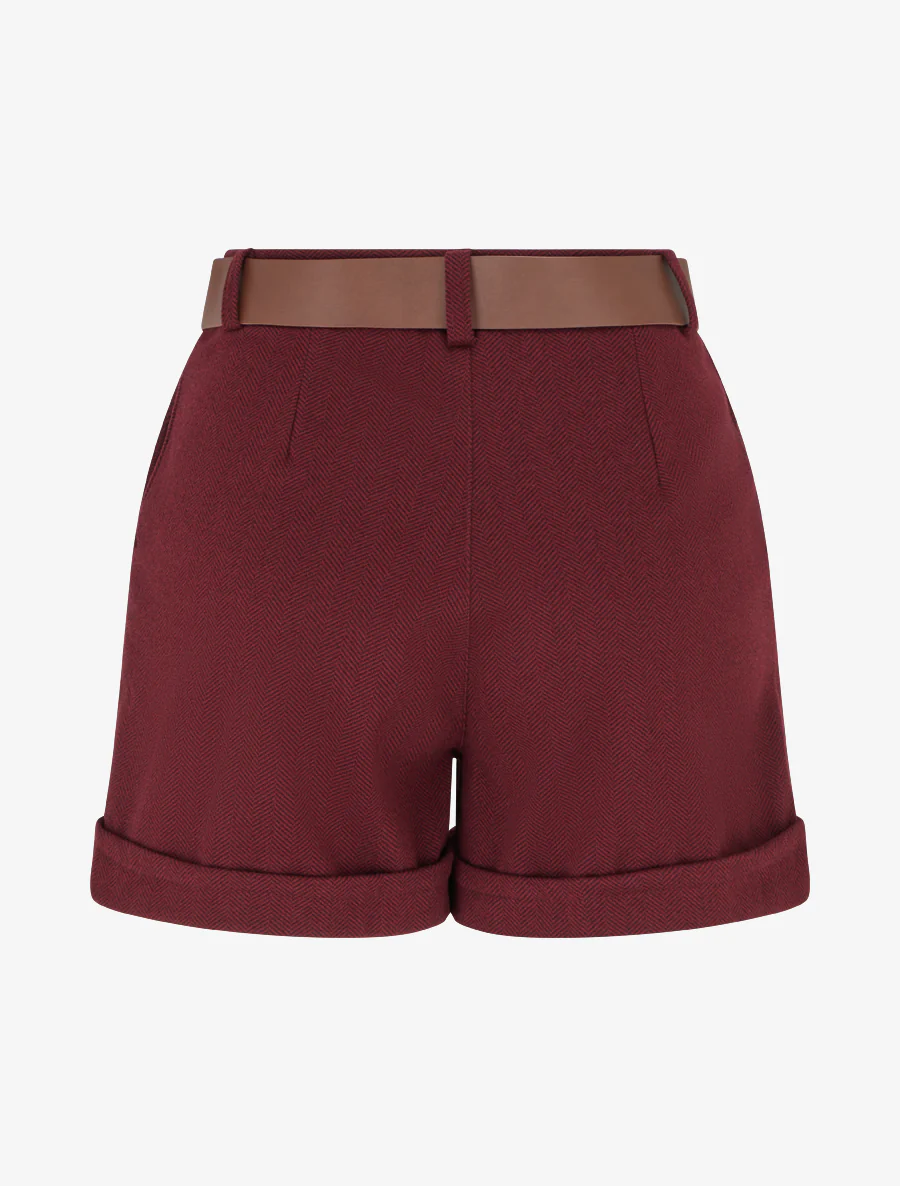 Short met omgeslagen pijpen en chevronprint. - Bordeaux - Image 2