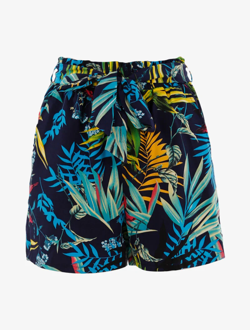 Korte broek met tropische print - marine/geel