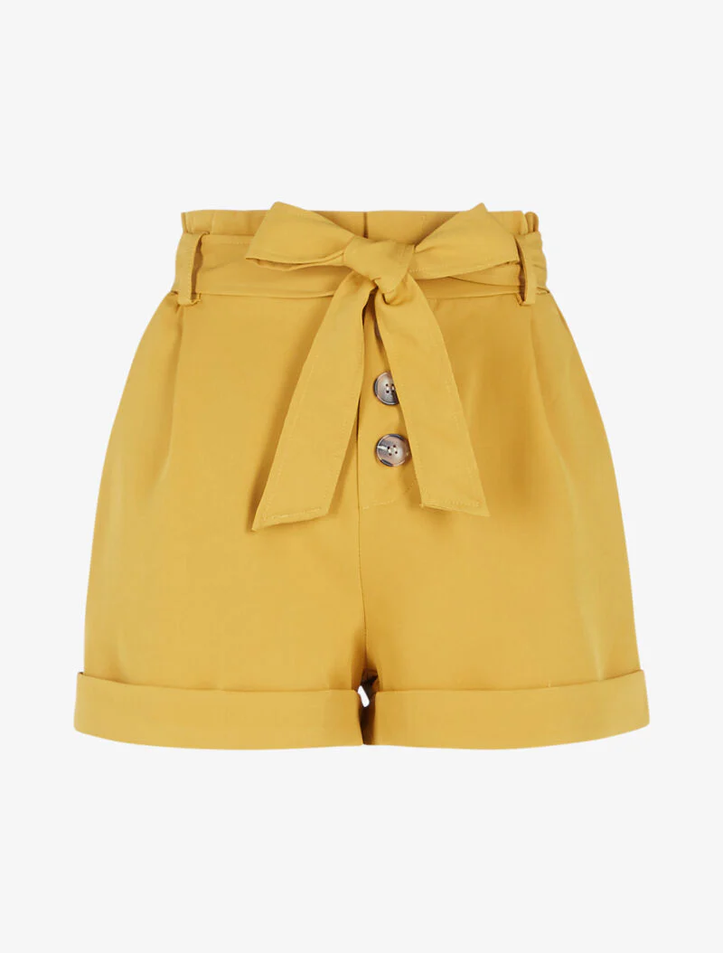 Hoge taille korte broek met zomen - mosterdgeel