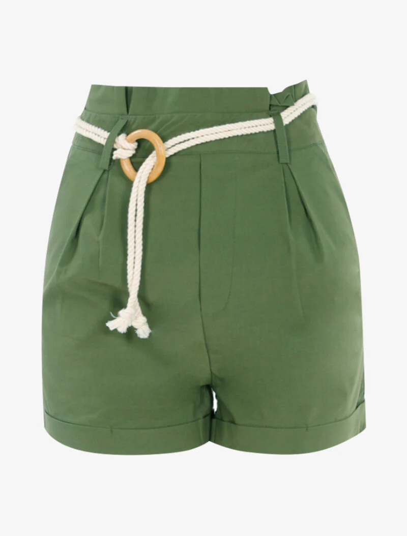 Short uni met ceintuur in touwstijl - kaki