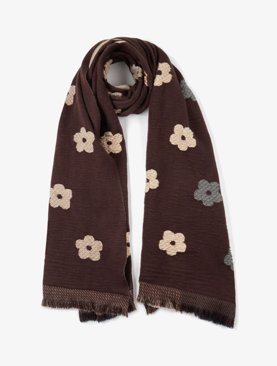 Sjaal met bloemenmotief - Bruin