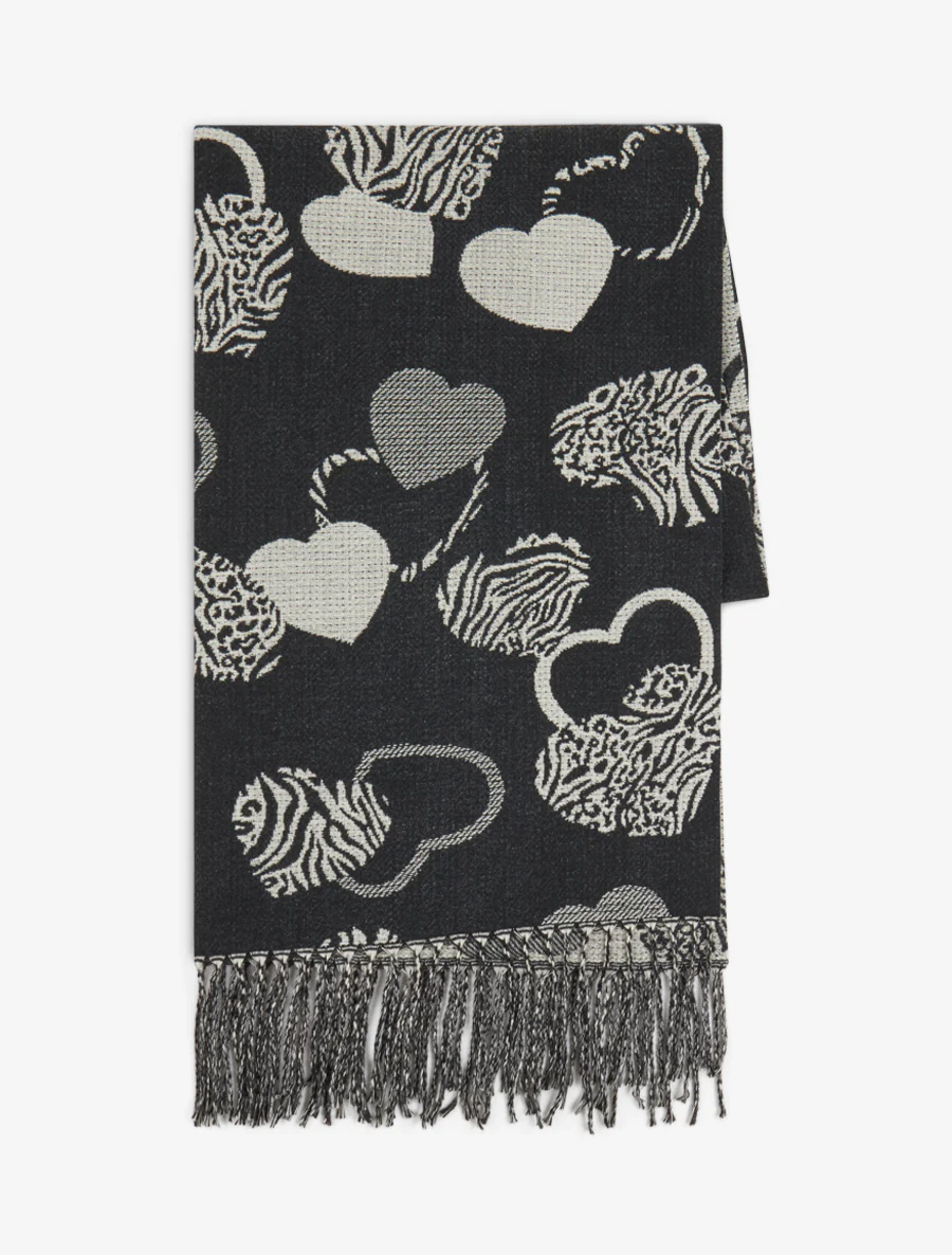 Sjaal met zebra hartenprint - Zwart - Image 2