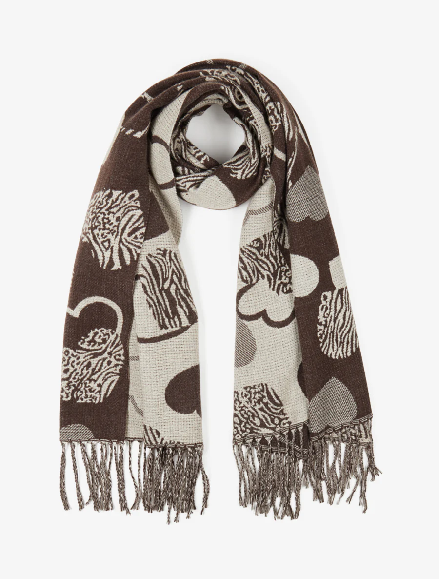 Sjaal met zebra hartenprint - Bruin