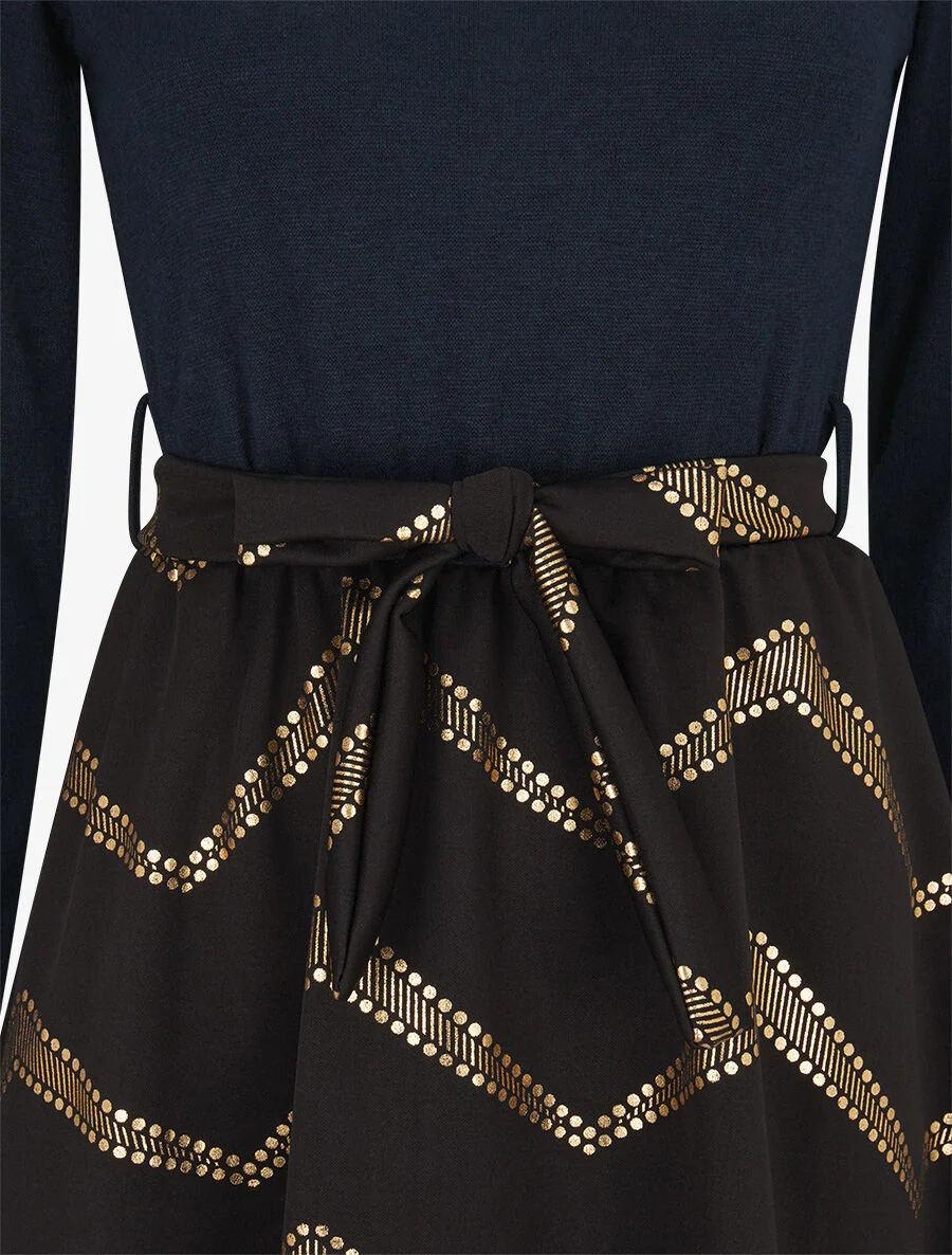 Skaterjurk met gouden print - Marineblauw - Image 3