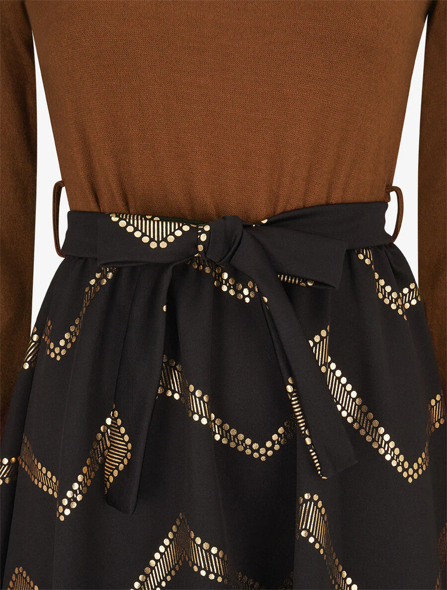 Skaterjurk met gouden print - Kameel - Image 3