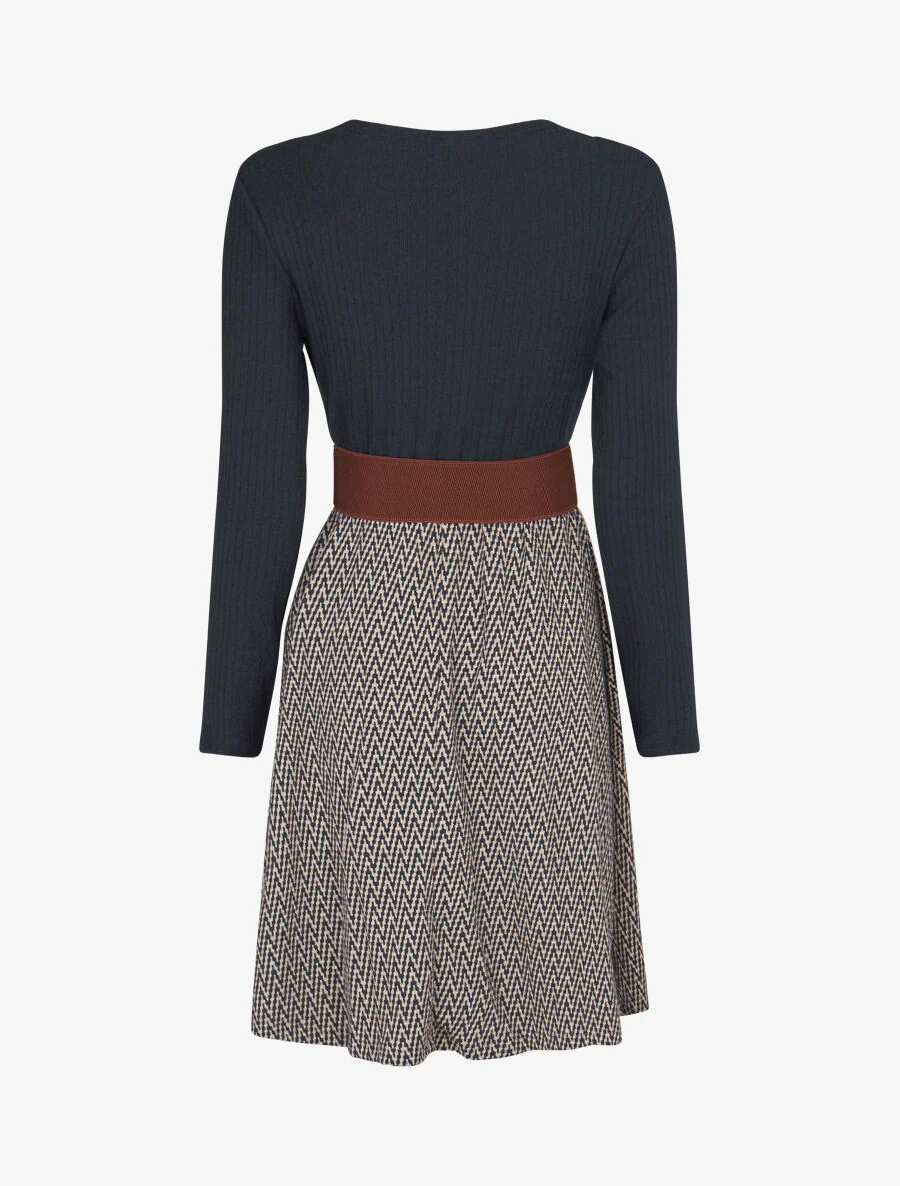Skaterjurk met iriserende rok en zigzagprint - Marineblauw - Image 2