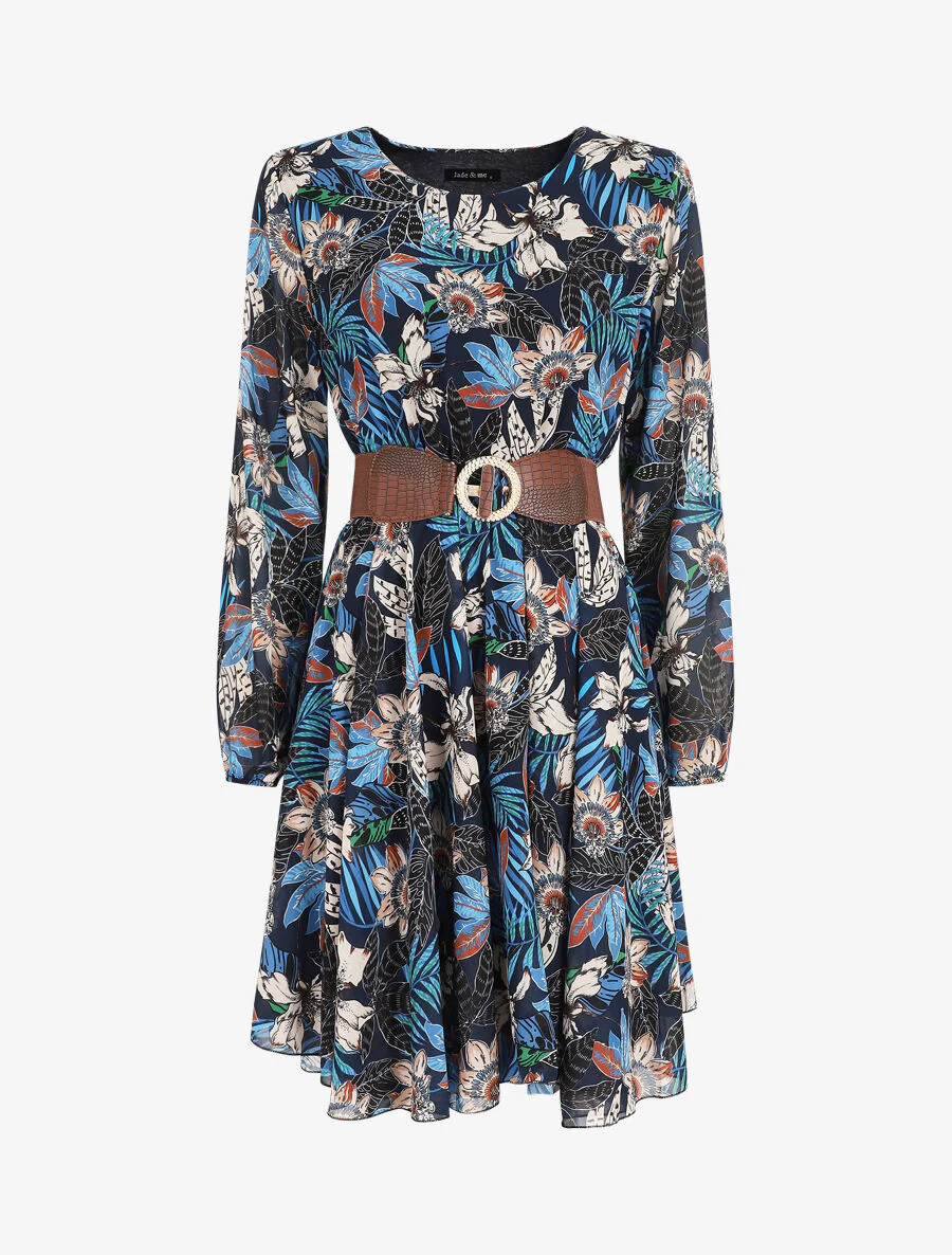 Skaterjurk met orchideeënprint - Marineblauw