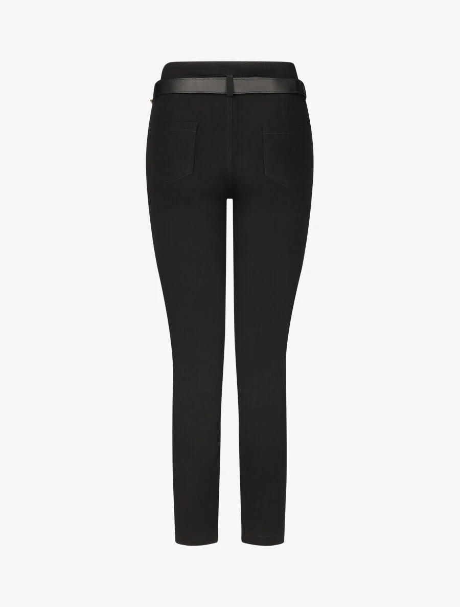 Skinny broek met 2 knopen en riem - zwart - Image 2