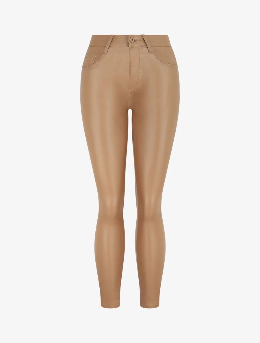 Skinny broek van imitatieleer - Kameel