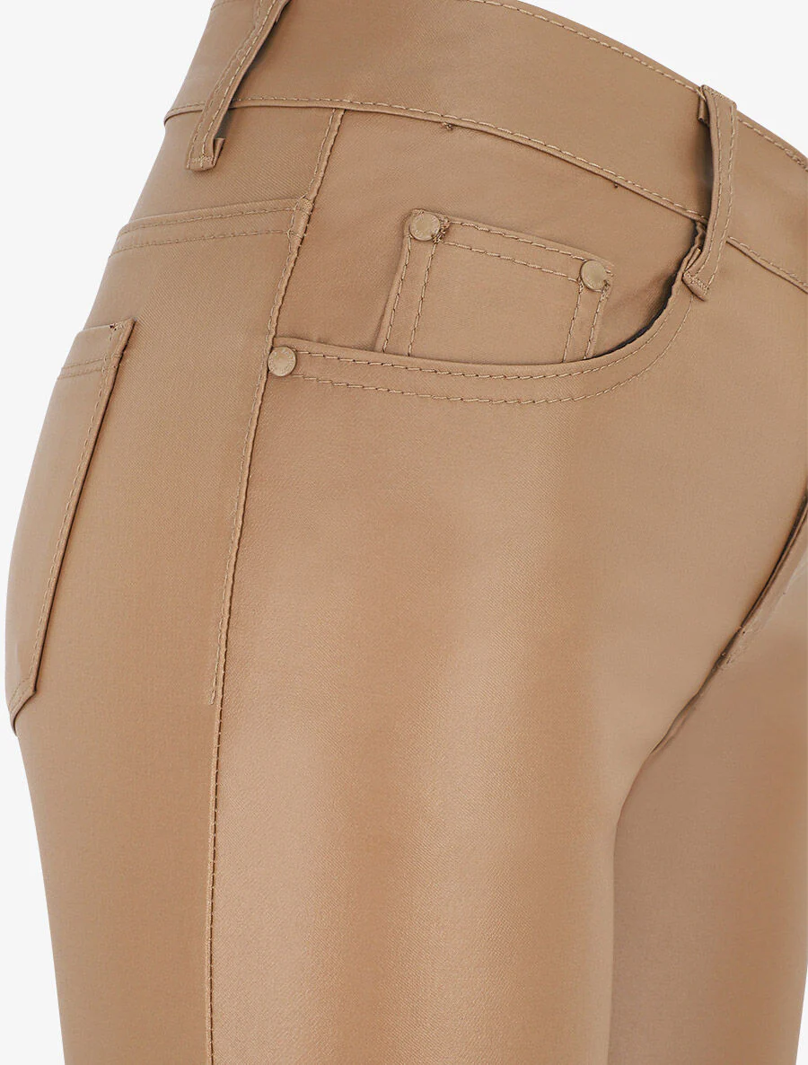 Skinny broek van imitatieleer - Kameel - Image 3
