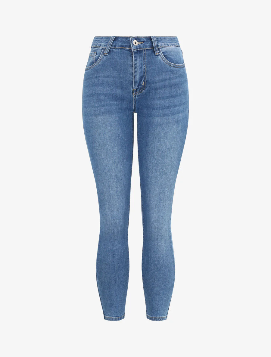 Skinny jeans met hoge taille en stretch - Blauw