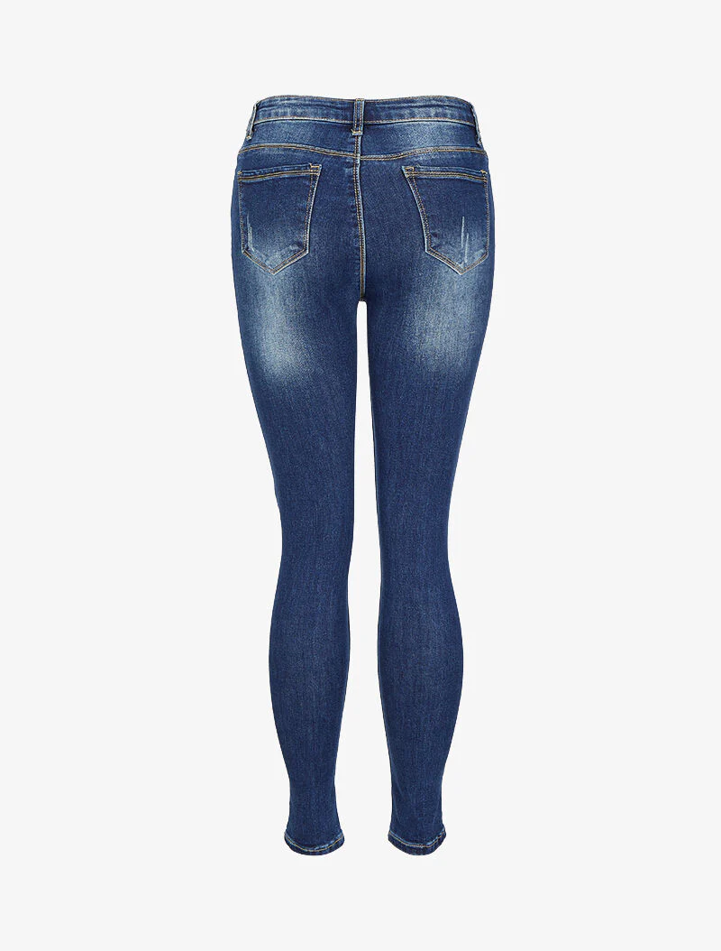 Skinny jeans met hoge taille, gewassen en gescheurd - Blauw denim - Image 2