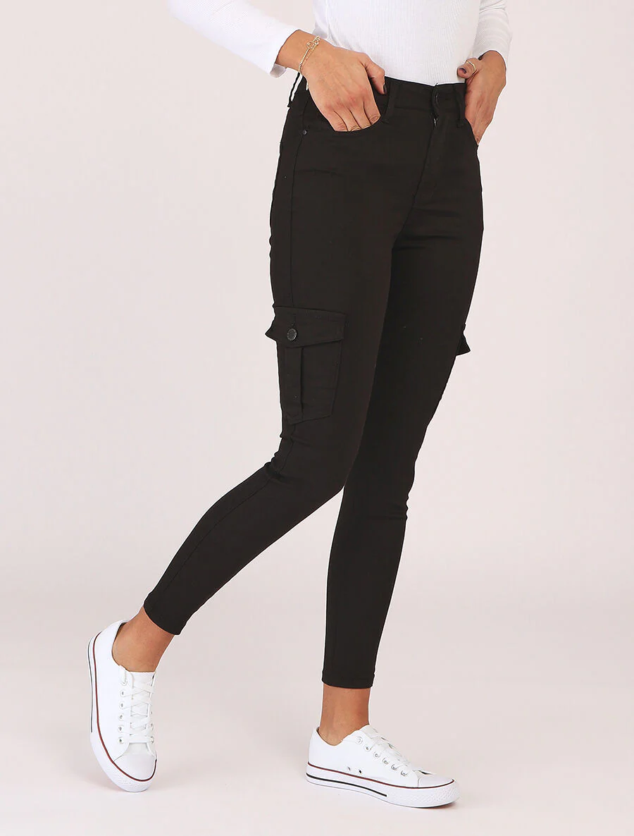 Skinny jeans in cargostijl - zwart - Image 4