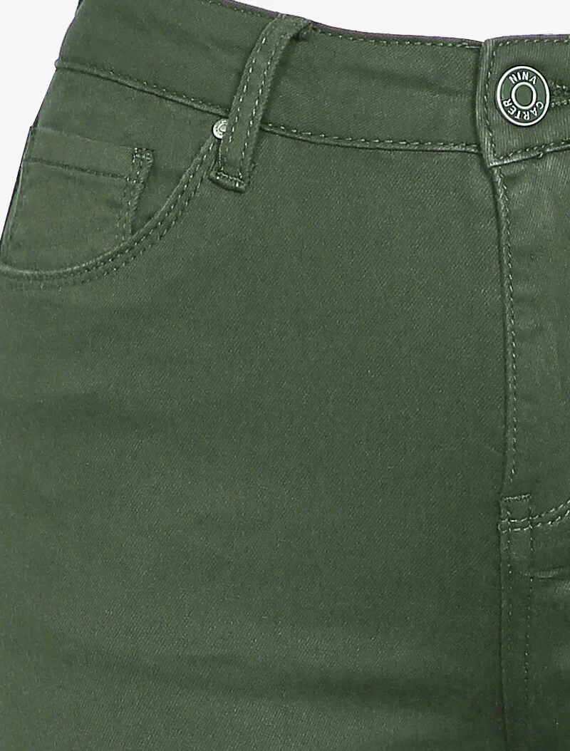 Skinny jeans in effen casual stijl - Kakigroen - Image 3