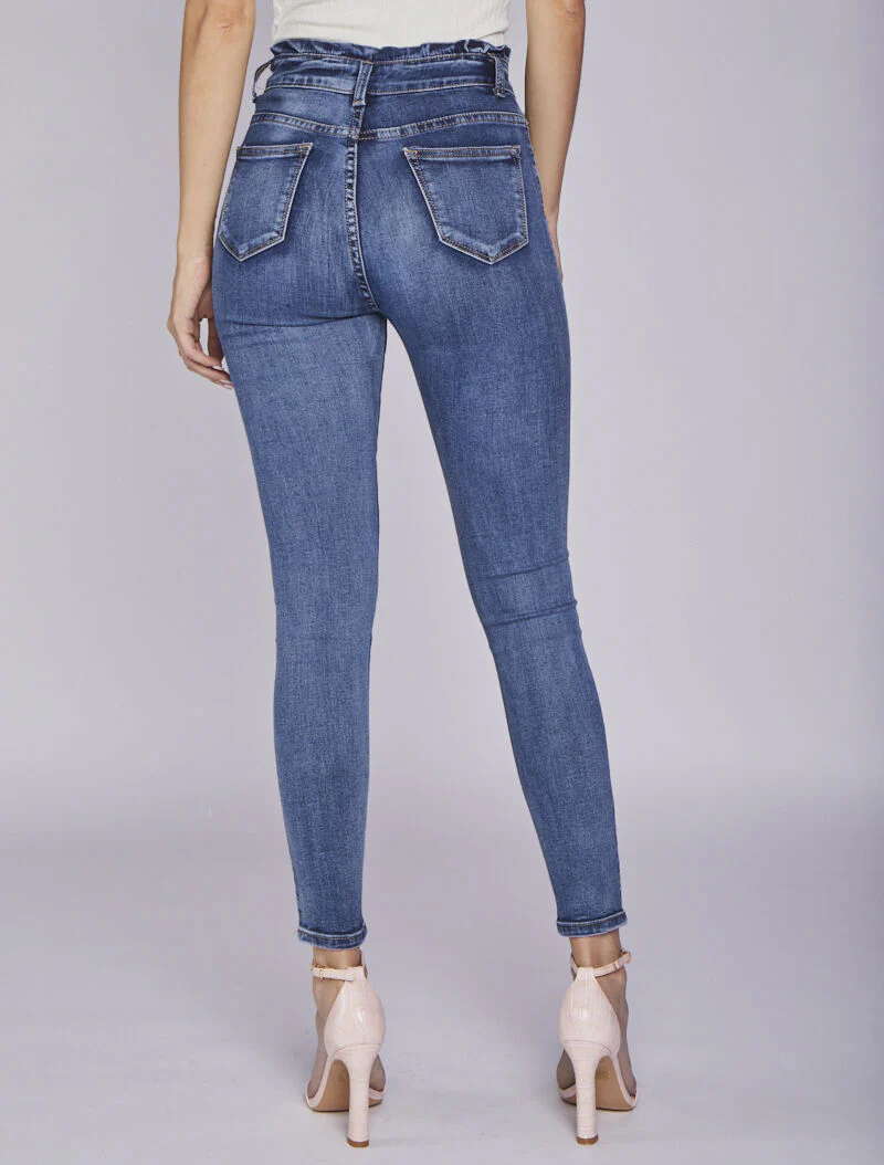 Jean skinny vervaagd met hoge taille gestileerd - Blauw denim - Image 2
