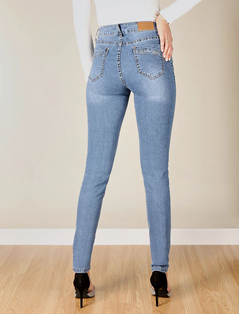 Skinny jeans met strass op de achterzakken - licht denim - Image 2