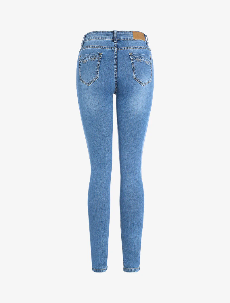 Skinny jeans met strass op de achterzakken - licht denim - Image 4