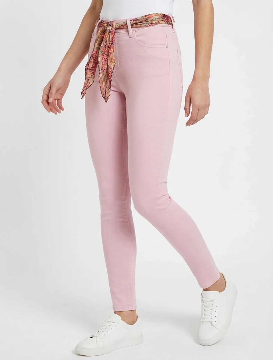 Skinny jeans met bedrukt riempje - Lichtroze - Image 4