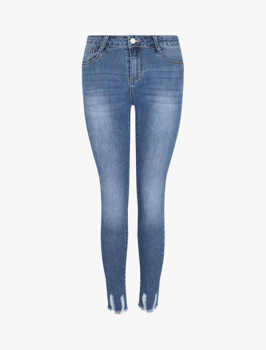Skinny jeans met gekraste randen - blauw