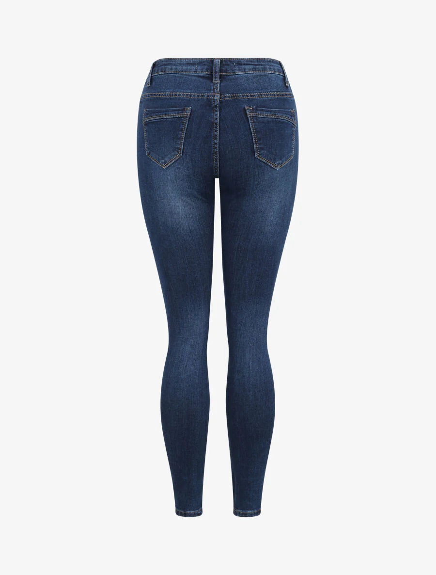 Skinny jeans met hoge taille en gewassen - Blauw denim - Image 2
