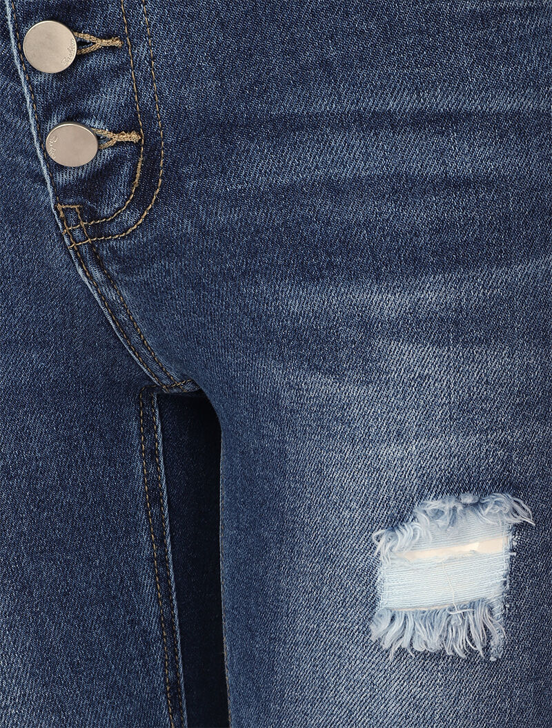 Skinny jeans met hoge taille en knopen met scheuren - Blauw denim - Image 3