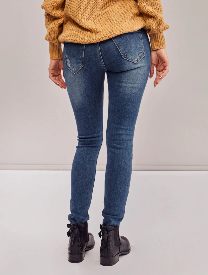 Skinny jeans met hoge taille en knopen met scheuren - Blauw denim - Image 5