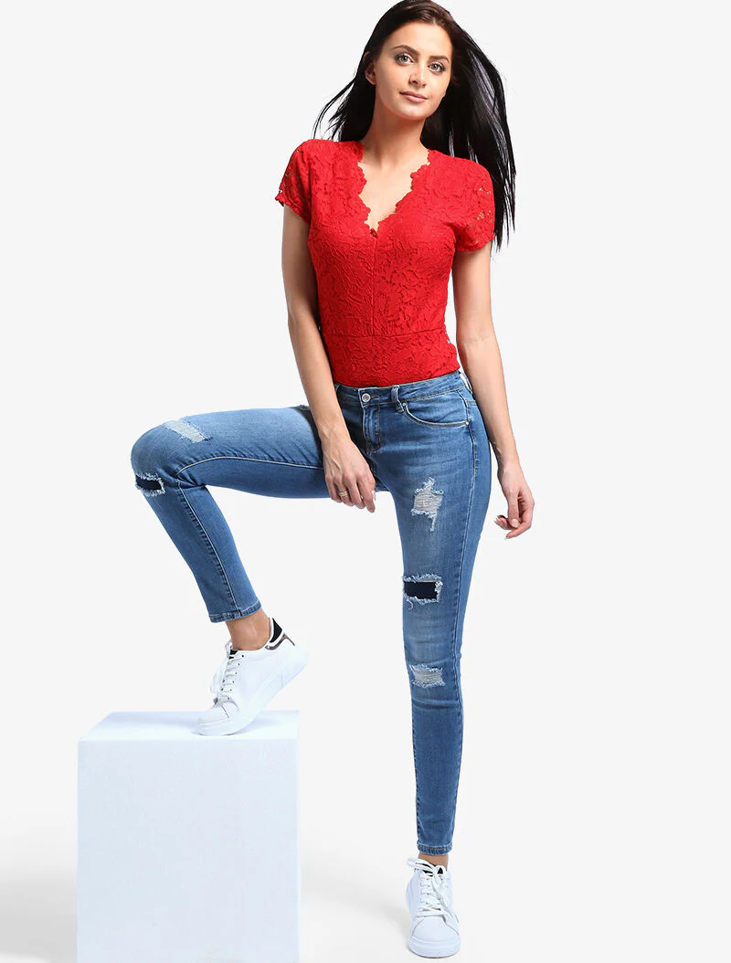 Skinny jeans met inzetstuk - lichtblauw - Image 2
