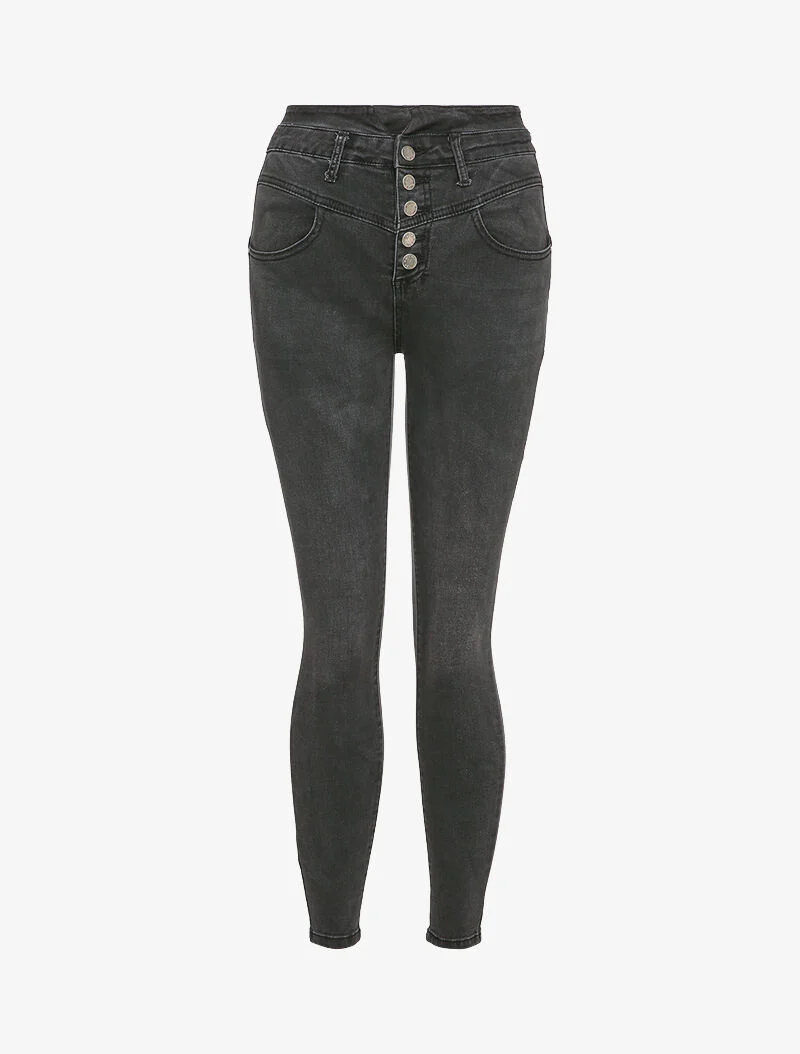 Skinny jeans met knoopsluiting - Donkergrijs