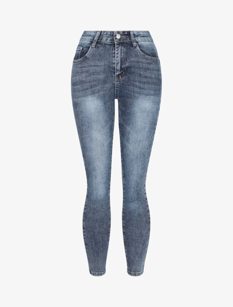 Skinny jeans met standaard taille - Blauw denim