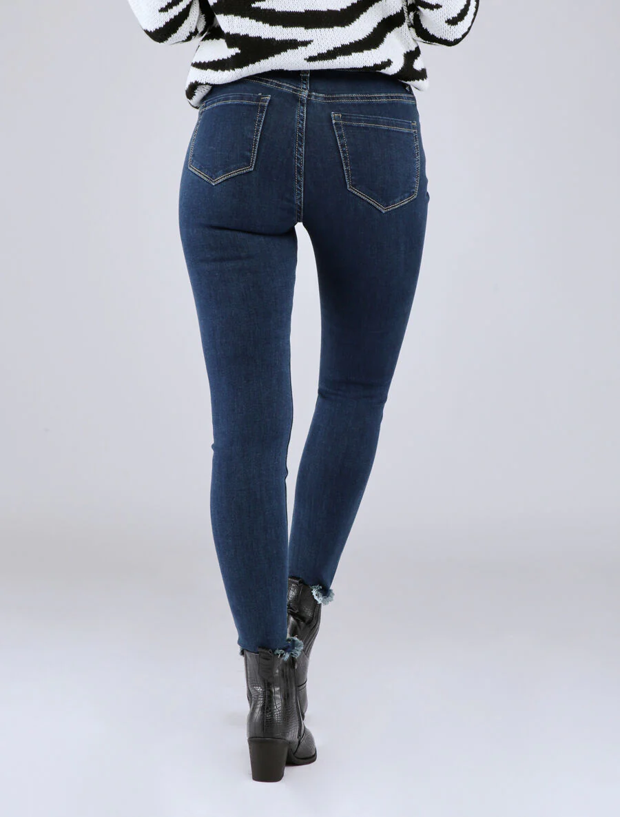 Skinny jeans met standaard taille en onafgewerkte randen - Donkerblauw - Image 2