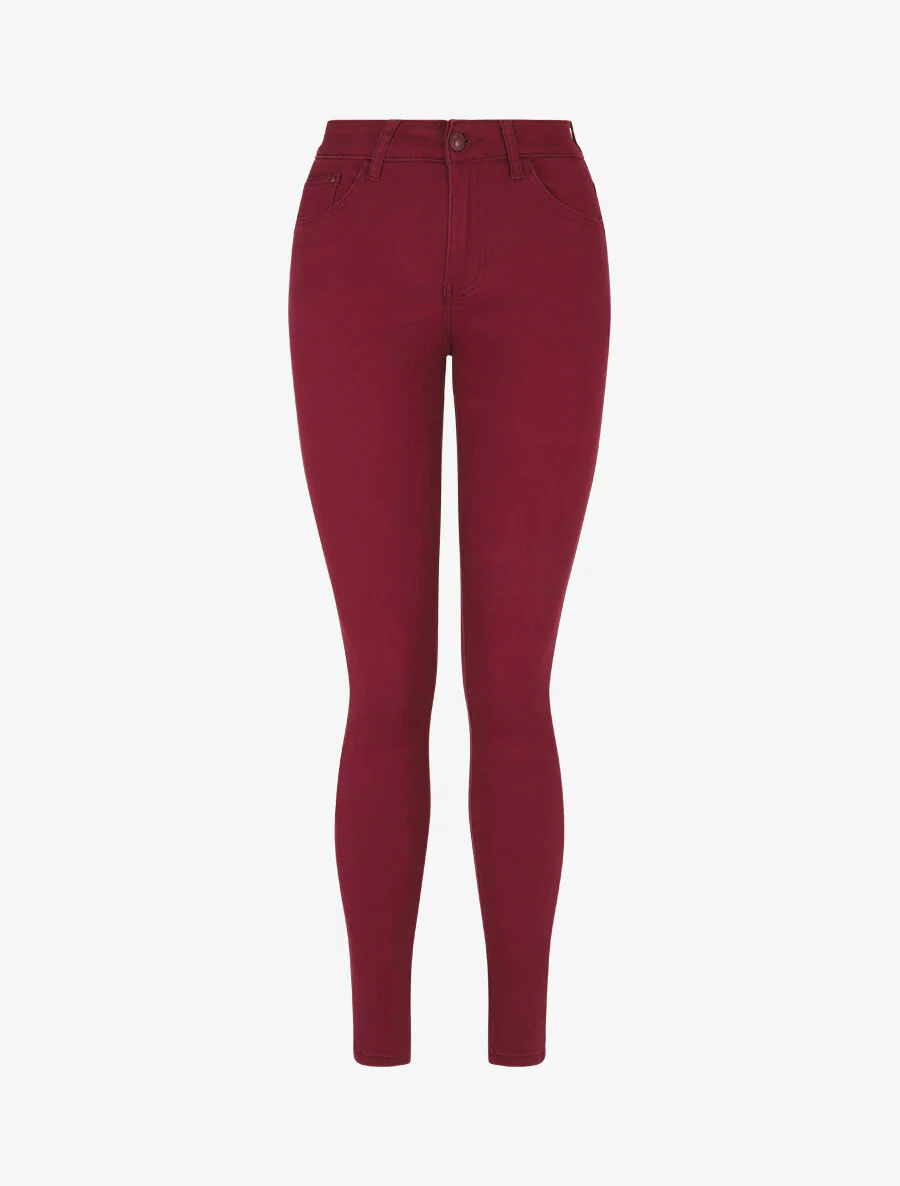 Slim fit effen jeans - granaatrood