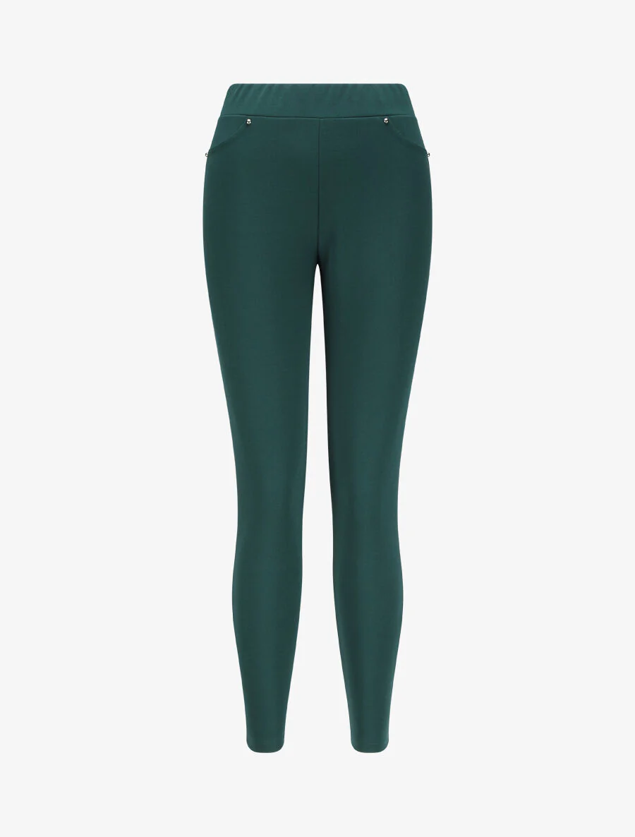 Slim fit elastische taillebroek - Dennengroen