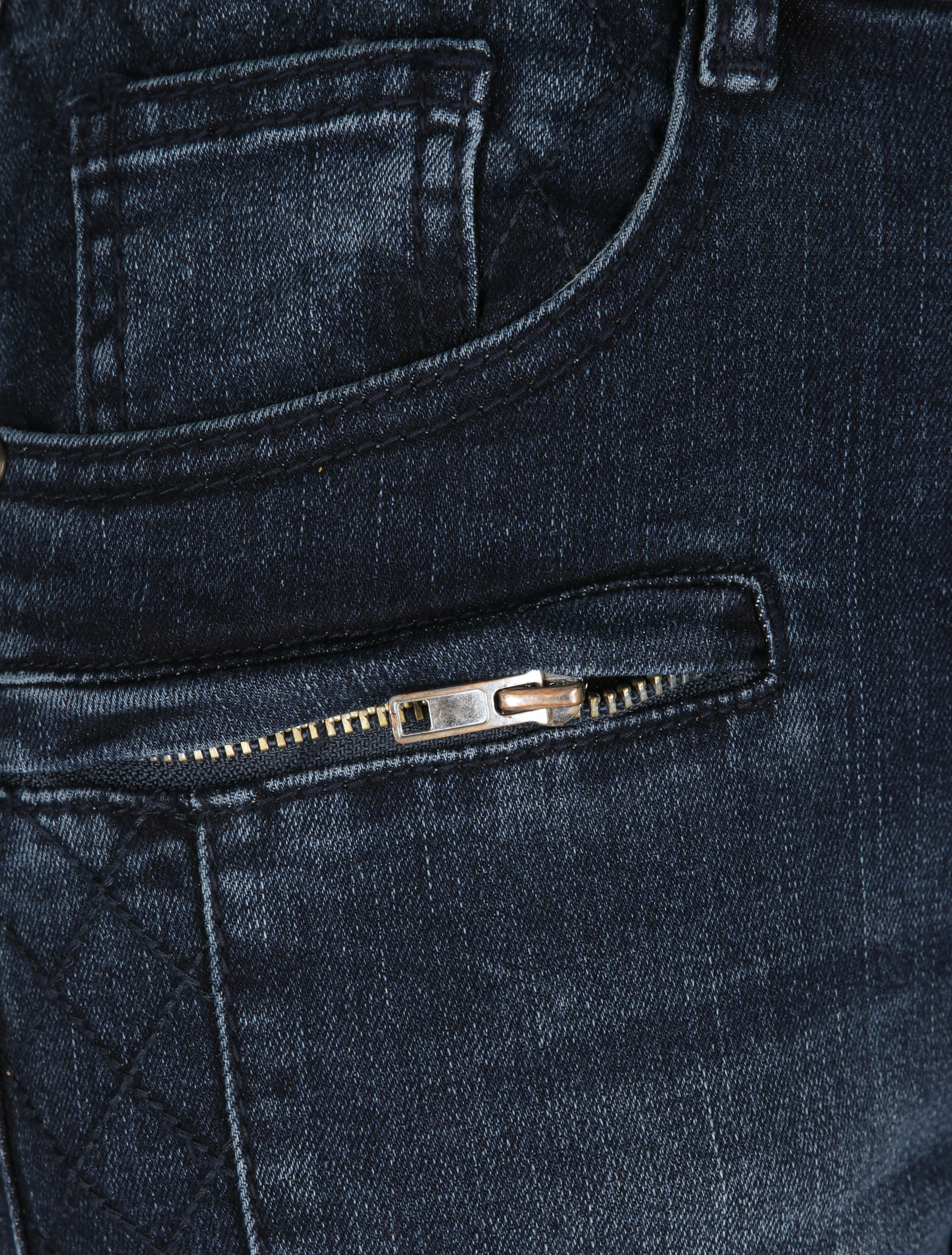 Jean slim met geborduurd ruitjespatroon - Ruw denim - Image 4