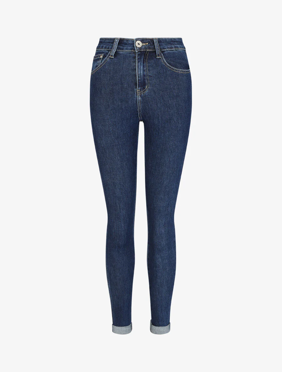 Slim-fit jeans met hoge taille - Onbewerkt blauw