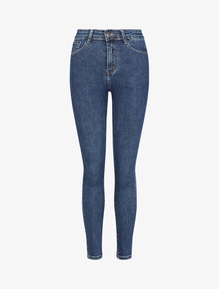 Slim fit jeans met hoge taille - Blauw