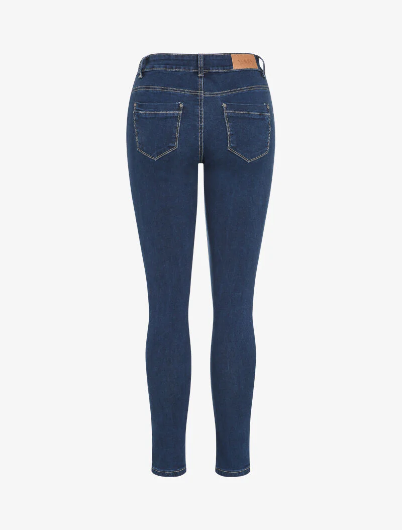 High-waisted slim jeans met knopen - Blauw denim - Image 2