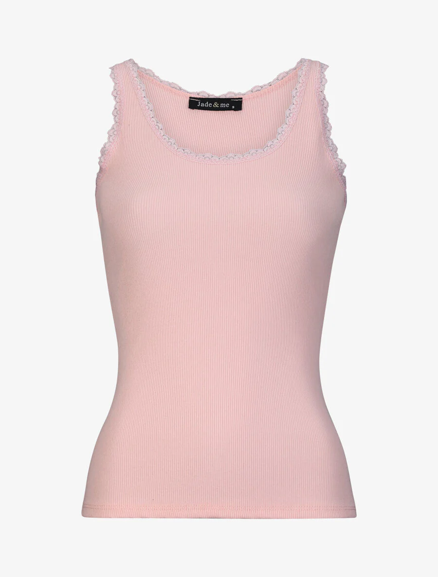 Slim-fit T-shirt met ronde kanten kraag - Roze