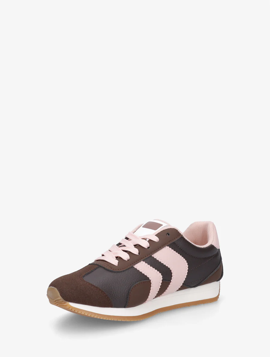 Sneakers met contrasterende hiel en dubbele veters. - Bruin - Image 3
