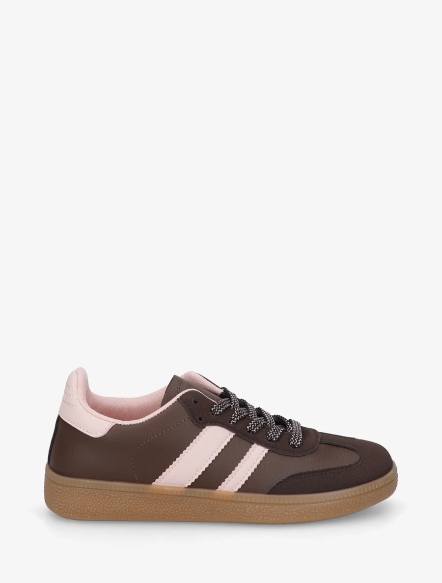 Sneakers met contrasterende strepen - Bruin