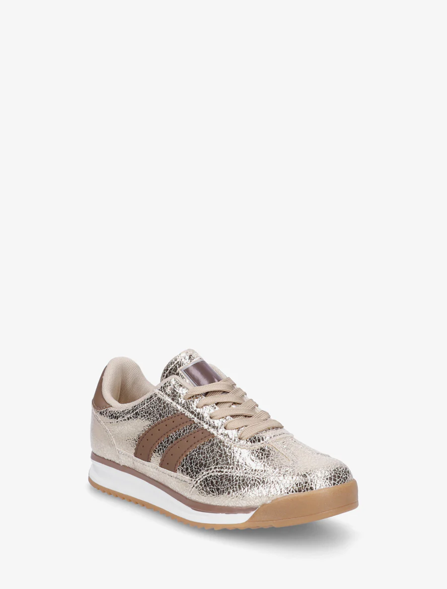 Sneakers met craquelé-effect, strepen en contrasterende hielstuk. - Goud - Image 2