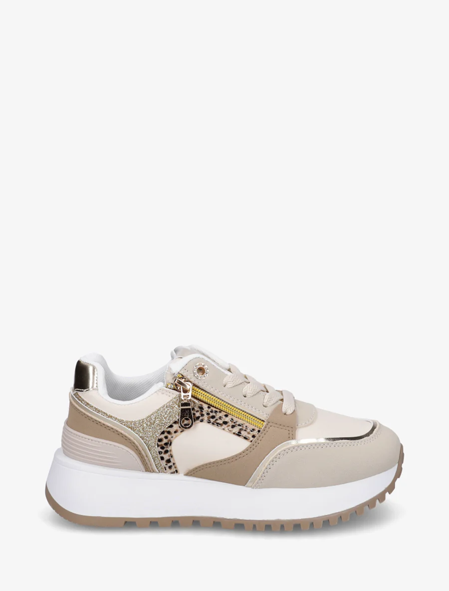 Sneakers met decoratieve rits en ongelijke banden - Beige