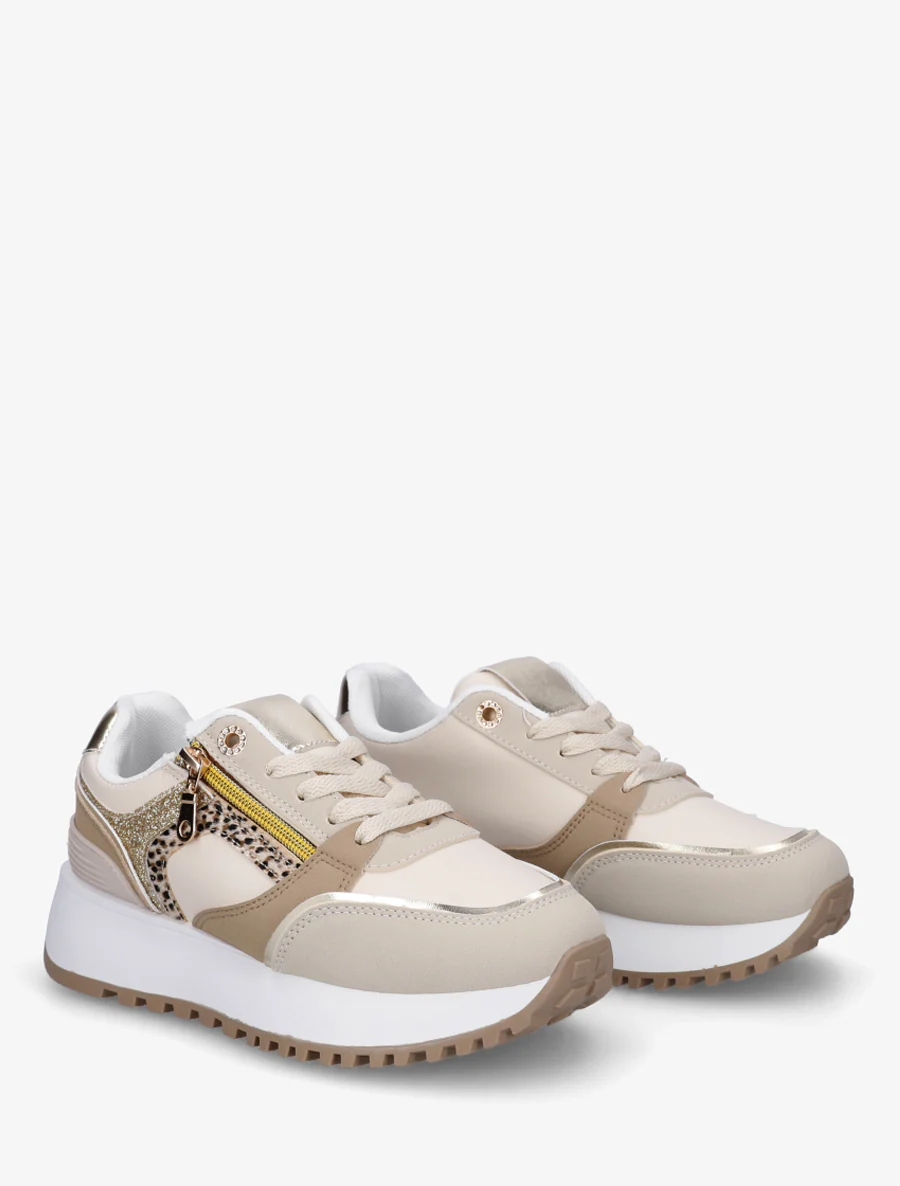 Sneakers met decoratieve rits en ongelijke banden - Beige - Image 4
