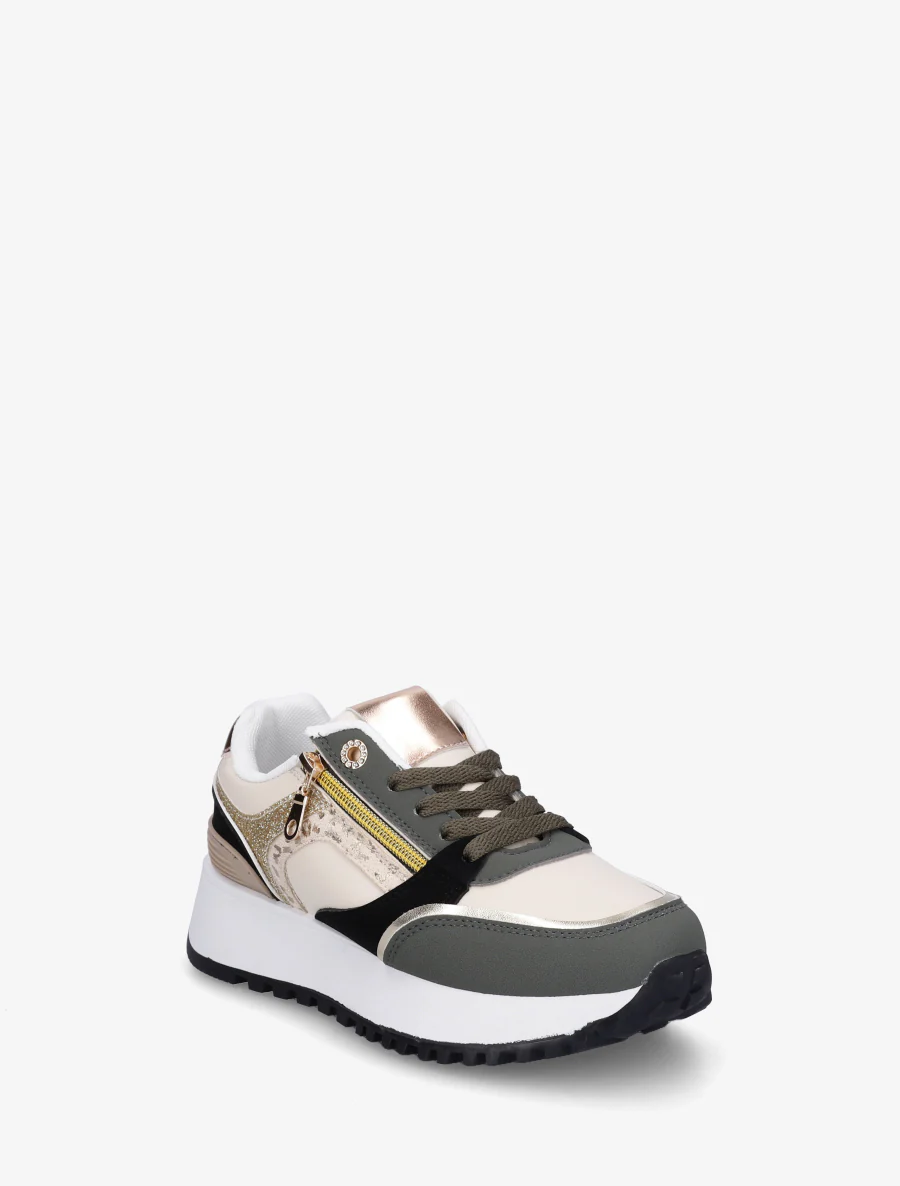 Sneakers met decoratieve rits en ongelijke banden - Kaki - Image 2