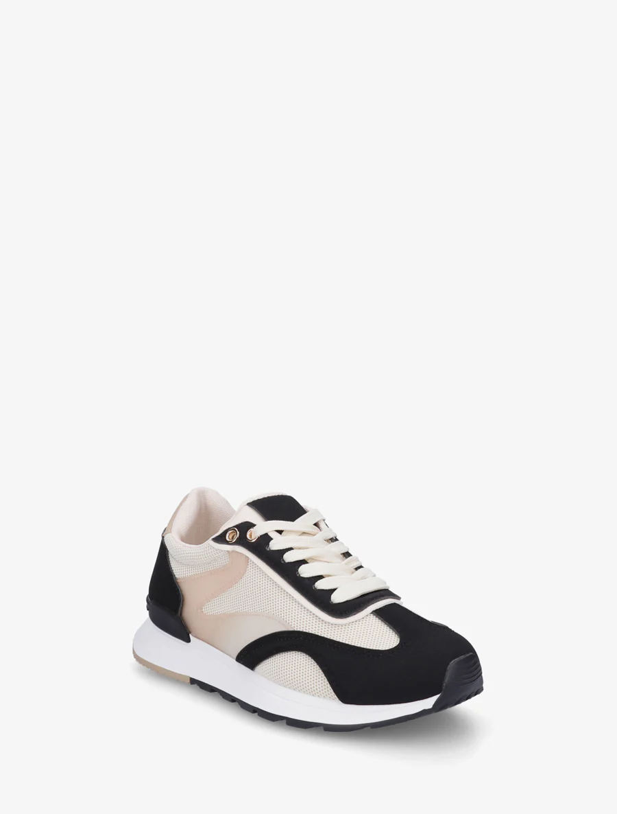 Sneakers met gestileerde strepen en nubuck-effect inzetstuk - Zwart - Image 2