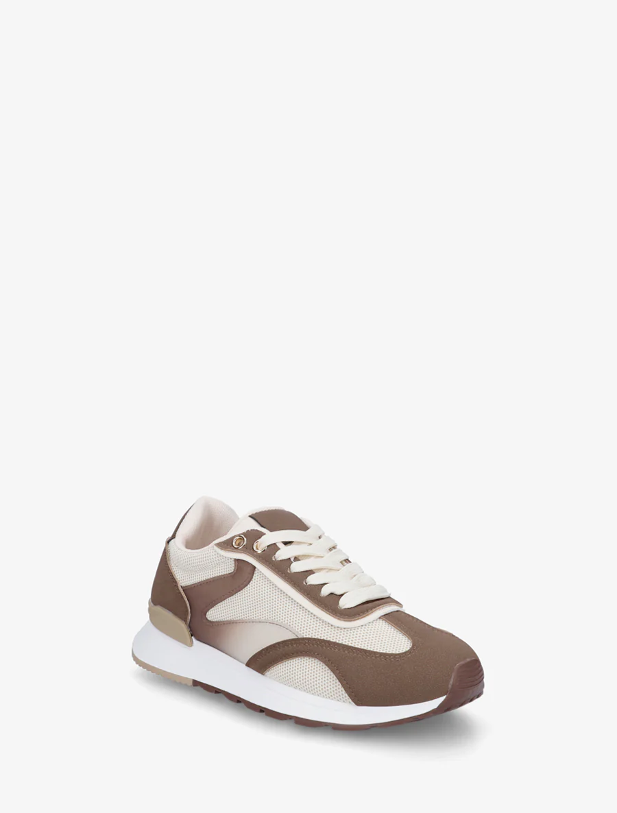 Sneakers met gestileerde strepen en nubuck-effect inzetstuk - Bruin - Image 2